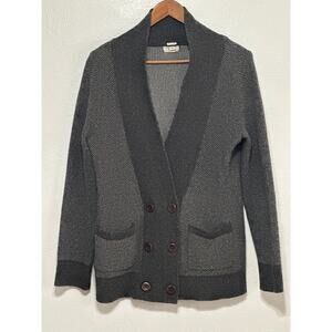 VTG Lands End Wool Blend Dad Cardigan Sweater M Grey Grandpa Preppy Classic